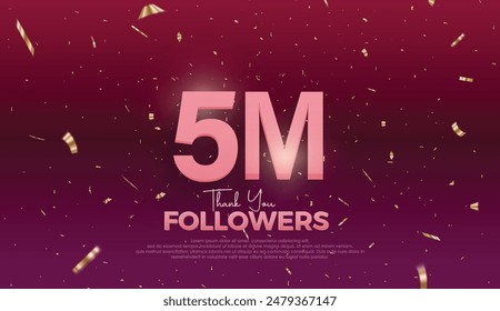 purple 5M isolated on Dark purple background Thank you followers peoples, 5M online social group, 6M followers celebration template design 