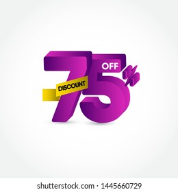 Purple 75% 3d discount vector template. Design for advertising, greeting card, banner or print.