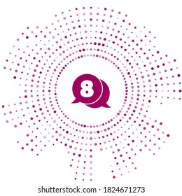 Purple 8 March in speech bubble icon isolated on white background. International Happy Women Day. Abstract circle random dots. Vector Illustration