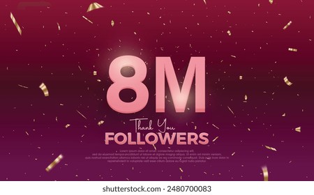 purple 8M isolated on Dark purple background Thank you followers peoples, 8M online social group, 9M followers celebration template design 
