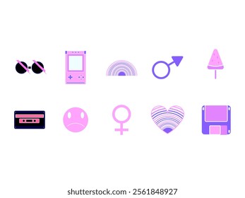 Purple 90_s Sticker Element Set