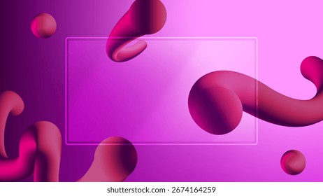 Fondo abstracto púrpura con Formas 3D y un marco transparente