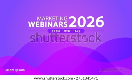 Purple abstract background with flowing wave lines for digital marketing webinars. Versatile banner layout ideal for professional virtual meeting posters social media headers and web banners.