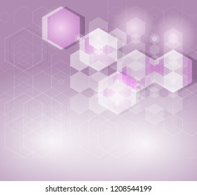 Purple abstract background with glowing hexagons