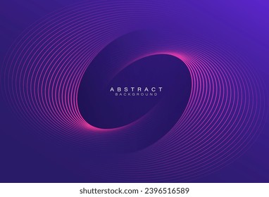 Purple abstract background with glowing oval lines. Ellipse lines pattern. Minimal geometric. Trendy design element. Futuristic concept. Suit for banner, brochure, business, card, cover, flyer, poster