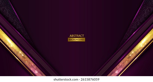 Purple  Abstract Background With Gold Trigonal And Glitter Shapes Vector Illustration Black And Gold Abstract Background With Golden Shapes Text Space.