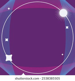 Purple Abstract Circle Loop Lines in Pink and Blue Blending Gradient with Glitter Circle Frame Background