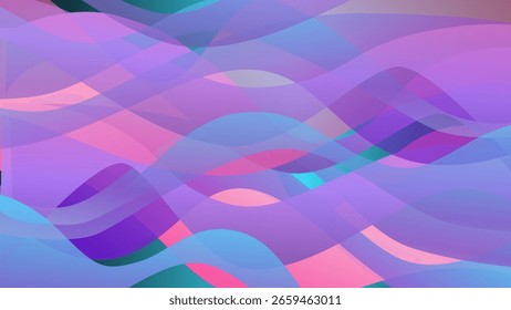 Fondo de Vector colorido abstracto púrpura con ondas rosadas y azules. Fondo de pantalla de gradiente dinámico digital. Telón de fondo de lujo. 