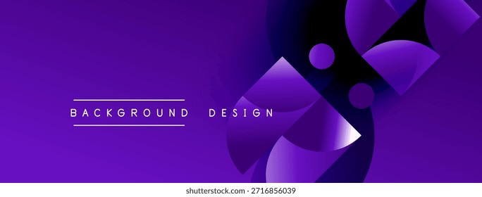 Purple abstract design features dynamic shapes, gradients, lines. Modern aesthetic suitable for backgrounds, presentations.
