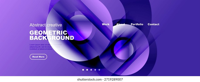 Das violette abstrakte Design verfügt über fließende Formen, Textelemente und ein Navigationsmenü. Moderne Ästhetik geeignet für Website-Header oder Banner.
