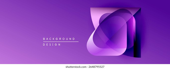 Purple abstract design features layered geometric shapes. Modern, vibrant, minimalist style suitable for backgrounds, presentations.
