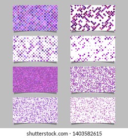 Purple abstract diagonal square pattern mosaic card background template set - vector graphic design