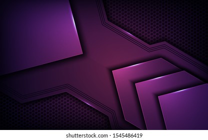 Purple abstract dimension on dark texture background. Realistic overlap layers texture with lights element decoration.