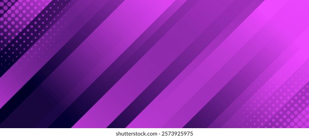 Purple abstract dynamic banner background with halftone. Gradient diagonal stripes. Modern beautiful template banner for sales, ads, events, web, pages, and headers