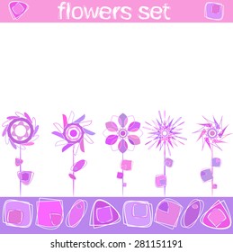 purple abstract flowers set
