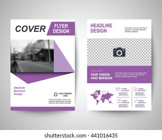purple abstract flyer layout template, brochure background, leaflet with cover, vector design in a4 size for business annual report