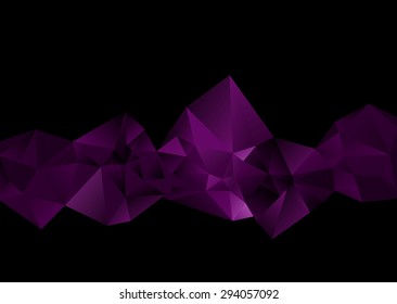Purple Abstract Gem Like Low Poly Background Border on Black