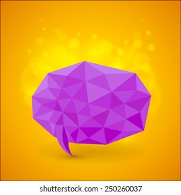 Purple abstract geometric bubble banner. Design element for web site. Isolated on orange bokeh background. With space for text. Vector illustration.