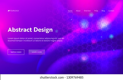 Purple Abstract Geometric Hexagon Shape Landing Page Background. Futuristic Digital Motion Gradient Pattern. Creative Soft Neon Backdrop Element for Website Web Page. Flat Cartoon Vector Illustration