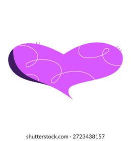Forma de coração abstrato roxo com curvas suaves e linhas decorativas. Símbolo de amor moderno para o Dia dos Namorados, design de casamento, cartões de saudação, adesivos, cartazes, marca, embalagem e mídias sociais