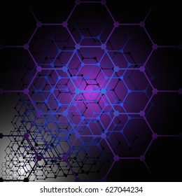 Purple  abstract hexagonal background. HEXAGON 3D PERSPECTIVE POSTER TEMPLATE.