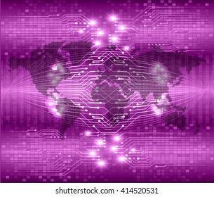 purple abstract hi speed internet technology background illustration. eye scan virus computer. motion move. vector. world map