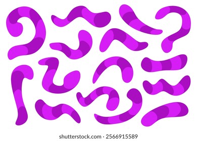Purple abstract illustration. Curved shapes in striped style. Flat vector design.