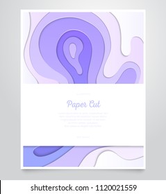 Purple abstract layout - vector paper cut banner on grey background with place for your information. Lovely texture and light colors. High quality carving art, flyer, certificate, invitation template