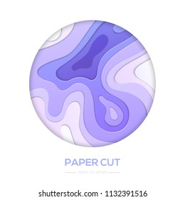 Purple abstract layout - vector paper cut banner in a round frame on white background with place for your information. High quality carving art, presentation, flyer, card and invitation template