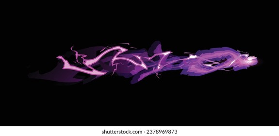 Purple abstract lighting magic line for design, isolated vector illustration. Magic object for ui or game design, mystical item. Effect of power motion and energy flow. Cartoon style.