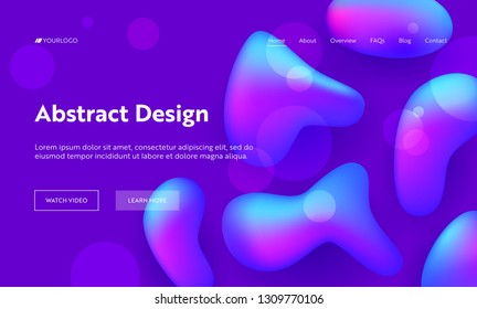 Purple Abstract Liquid Drop Shape Landing Page Background. Futuristic Digital Ink Style Gradient Pattern. Creative Soft Neon Fluid Backdrop for Website Web Page. Flat Cartoon Vector Illustration