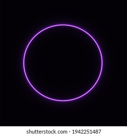 purple abstract neon circle glowing in the dark. design element for poster, banner, advertisement, print. Vector graphics. neon illustration. glowing circle.