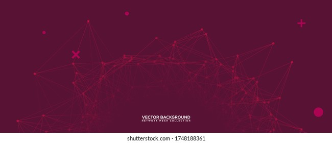 Purple Abstract Network Mesh with Your Text. Geometric connected line and dots. Wide Technology Purple Vector Background