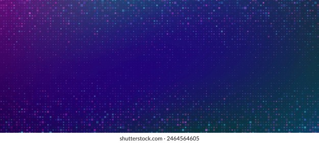 Purple abstract pixel texture bg video screen. Tv pattern background with square noise effect. Futuristic broadcast neon gradient banner for television. Modern vhs led static display element