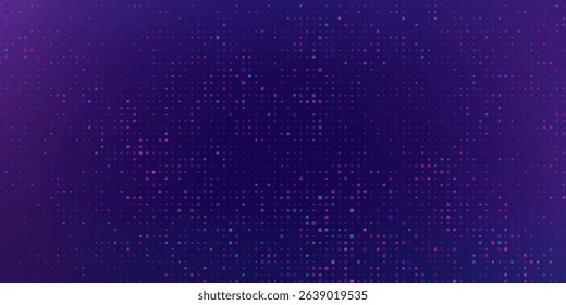 Purple abstract pixel texture bg video screen. Tv pattern background with square noise effect. Futuristic broadcast neon gradient banner for television.