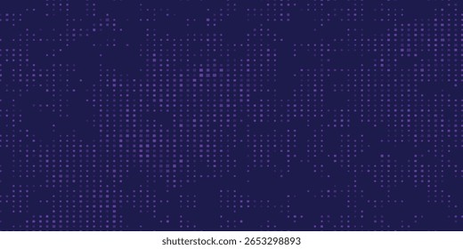 Tela de vídeo grande com textura de pixel abstrata roxa. Plano de fundo padrão de TV com efeito de ruído quadrado. Banner de gradiente de néon de transmissão futurista para televisão
