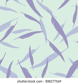 Purple Abstract Seamless Pattern with Feathers on Blue Background. Vector Illustration. Eps 10.