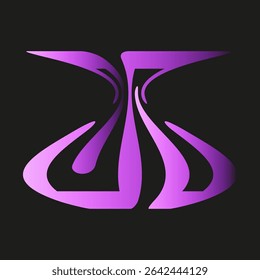 Purple abstract shape. Curved gradient figure. Dark background vector. Smooth glowing design.