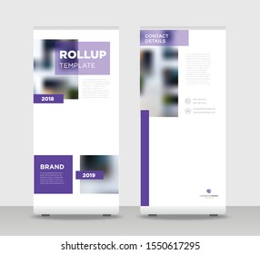 Purple Abstract Shapes Modern Exhibition Advertising Trend Business Roll Up Banner Stand Poster Brochure flat design template creative concept. Purple Roll Up EPS. Presentation Cover