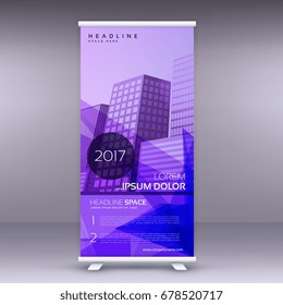 purple abstract standee roll up banner design template