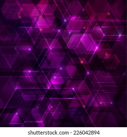 Purple Abstract Techno Background With Hexagons And Glowing Sparks