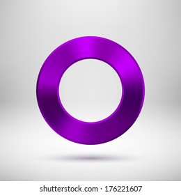 Purple abstract technology blank donut button template with metal texture (chrome, steel, silver, copper), realistic shadow and light background for web user interfaces (UI) and applications (apps).