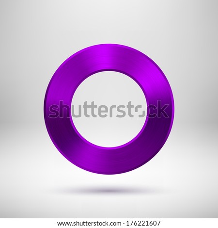 Purple abstract technology blank donut button template with metal texture (chrome, steel, silver, copper), realistic shadow and light background for web user interfaces (UI) and applications (apps).