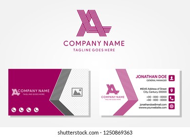 purple abstract Vector Modern Creative and Clean Business Card Template, Initial LA logo template