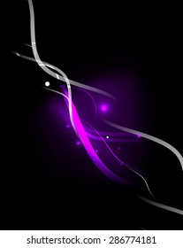 Purple abstract wave in dark space. Vector illustration. Abstract background