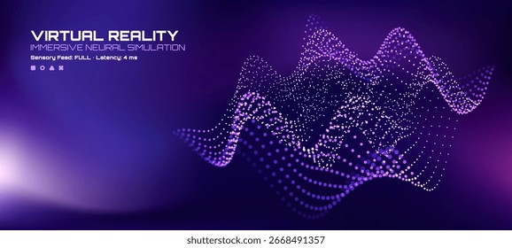 Violette abstrakte Punktwelle, die ein neuronales Netzwerk oder eine immersive virtuelle Realität darstellt. Hintergrund der Digitaltechnologie.