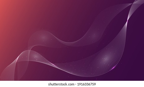 Purple abstract wavy background, geometric frequency pattern, modern web banner created from thin lines.