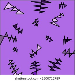 purple abstraction, zigzags with snakes, multi-colored spots on a purple background, objects of bizarre shapes