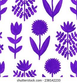 Purple acrylic flowers seamless pattern.