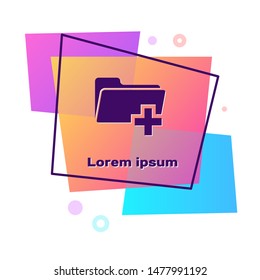 Purple Add new folder icon isolated on white background. New folder file sign. Copy document icon. Add attach create folder make new plus icon. Color rectangle button. Vector Illustration